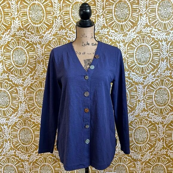 Soft Surroundings Delia Mixed Buttons V-Neck Jersey Lightweight Jacket/Top Sz S - Picture 2 of 10